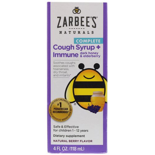 Zarbee's, Children's Complete Cough Syrup + Immune with Dark Honey & Elderberry, Natural Berry Flavor, 4 fl oz (118 ml) فوائد