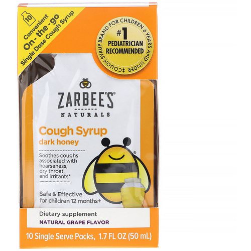 Zarbee's, Children's Cough Syrup with Dark Honey, On-the-Go, Natural Grape Flavor, 10 Single Serve Packs, 1.7 fl oz (50 ml) فوائد