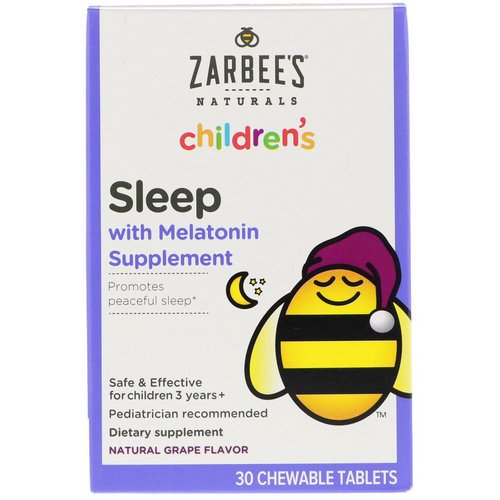 Zarbee's, Children's, Sleep with Melatonin Supplement, Natural Grape, 30 Chewable Tablets فوائد