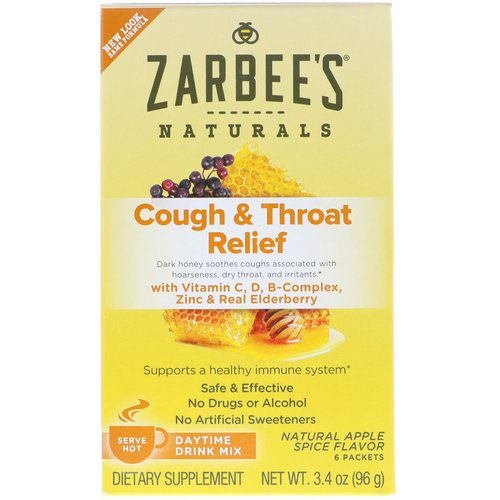 Zarbee's, Cough & Throat Relief, Daytime Drink Mix, Natural Apple Spice Flavor, 6 Packets, 3.4 oz (96 g) فوائد