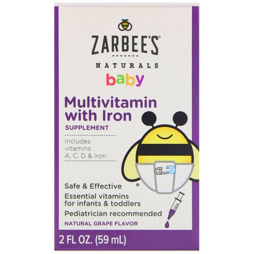 Zarbee's, Naturals, Baby, Multivitamin, with Iron, Natural Grape Flavor, 2 fl oz (59 ml) فوائد
