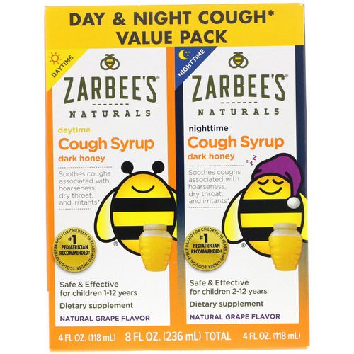 Zarbee's, Naturals, Children's Cough Syrup with Dark Honey, Daytime & Nighttime Value Pack, Natural Grape Flavor, 4 fl oz (118 ml) Each فوائد