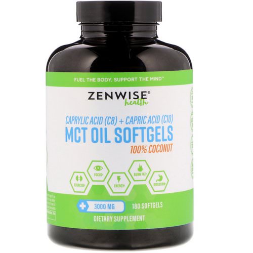 Zenwise Health, 100% Coconut MCT Oil, 3000 mg, 180 Softgels فوائد