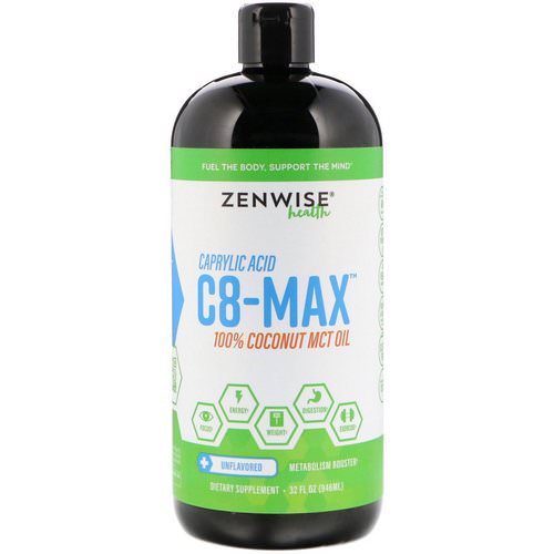 Zenwise Health, C8-MAX, Caprylic Acid MCT Oil, Metabolism Booster, Unflavored, 32 fl oz (946 ml) فوائد