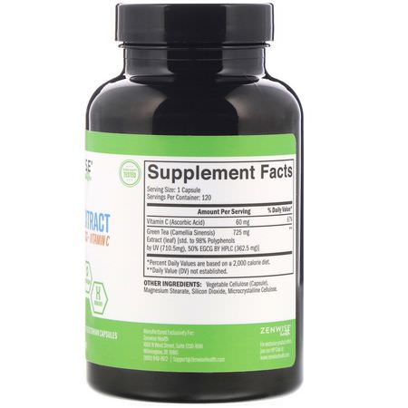 Zenwise Health, Green Tea Extract with EGCG + Vitamin C, 120 Vegetarian Capsules:فيتامين C, الفيتامينات