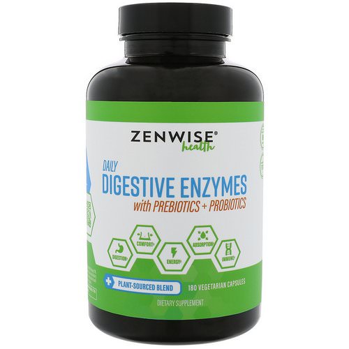 Zenwise Health, Daily Digestive Enzymes with Prebiotics + Probiotics, 180 Vegetarian Capsules فوائد