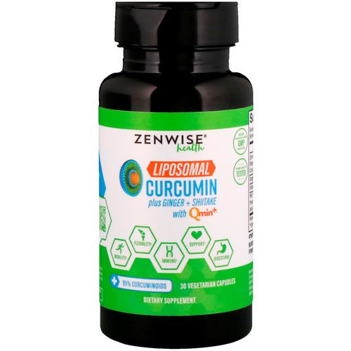 Zenwise Health, Liposomal Curcumin Plus Ginger + Shiitake with Qmin+, 30 Vegetarian Capsules فوائد