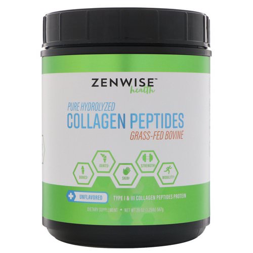 Zenwise Health, Pure Hydrolyzed Collagen Peptides, Grass-Fed Bovine, Unflavored, 1.25 lbs (567 g) فوائد