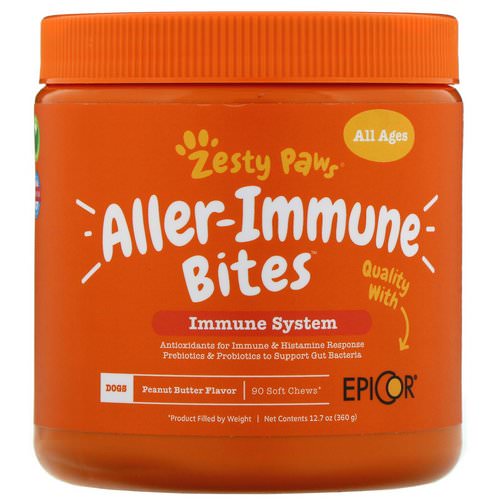 Zesty Paws, Aller-Immune Bites for Dogs, All Ages, Peanut Butter Flavor, 90 Soft Chews فوائد