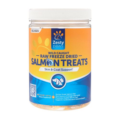 Zesty Paws, Salmon Treats for Dogs & Cats, Wild Caught, Raw Freeze Dried, All Ages, 4.5 oz (127.5 g) فوائد