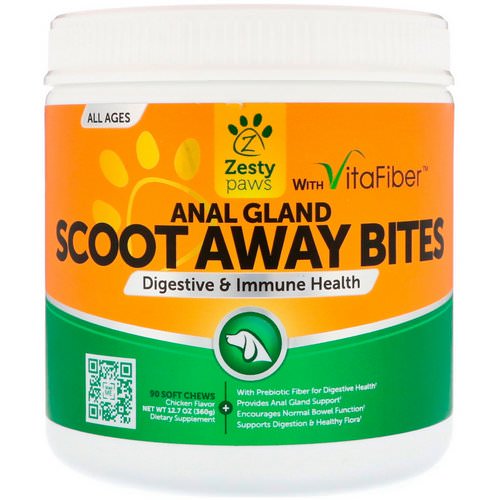 Zesty Paws, Scoot Away Bites, Digestive & Immune Health, for Dogs, All Ages, Chicken Flavor, 90 Soft Chews فوائد