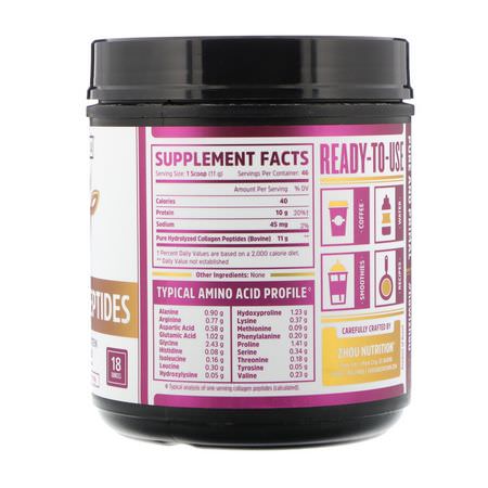 Zhou Nutrition, Collagen Peptides, Hydrolyzed Protein, Unflavored, 1.1 lbs (510 g):مكملات الك,لاجين, المفصل