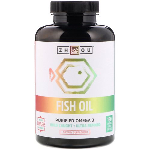 Zhou Nutrition, Fish Oil, Purified Omega 3, 180 Enteric Coated Softgels فوائد