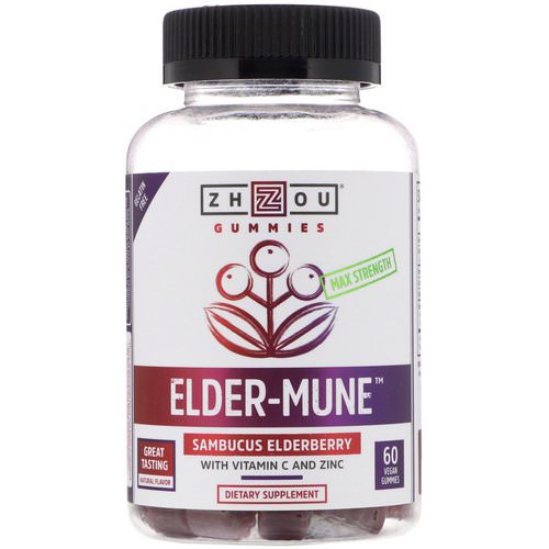 Zhou Nutrition, Max Strength Elder-Mune, Sambucus Elderberry, 60 Vegan Gummies فوائد