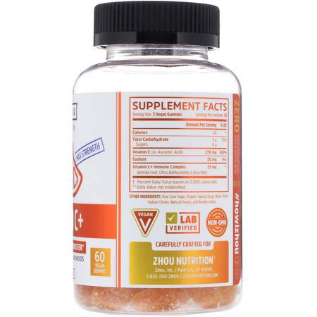 Zhou Nutrition, Max Strength Vitamin C + Superior Immune Booster, Orange Blast, 60 Vegan Gummies:الأنفل,نزا ,السعال