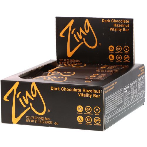 Zing Bars, Vitality Bar, Dark Chocolate Hazelnut, 12 Bars, 1.76 oz (50 g) Each فوائد
