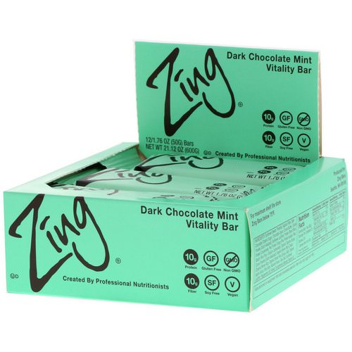 Zing Bars, Vitality Bar, Dark Chocolate Mint, 12 Bars, 1.76 oz (50 g) Each فوائد