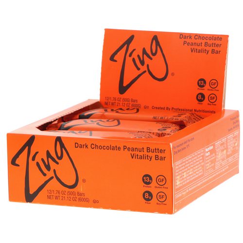 Zing Bars, Vitality Bar, Dark Chocolate Peanut Butter, 12 Bars, 1.76 oz (50 g) Each فوائد