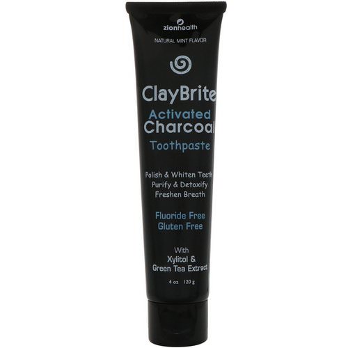 Zion Health, ClayBrite, Activated Charcoal Toothpaste, Natural Mint Flavor, 4 oz (120 g) فوائد