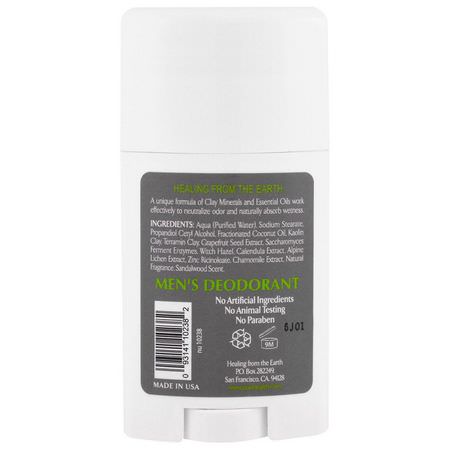 Zion Health, ClayDry Men's Deodorant, Sandalwood, 2.5 oz (70 g):مزيل العرق, الحمام