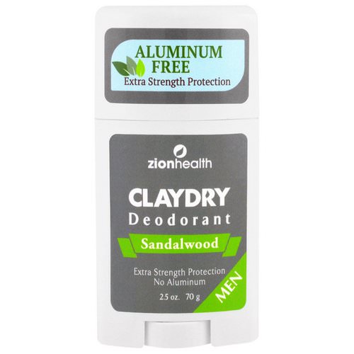 Zion Health, ClayDry Men's Deodorant, Sandalwood, 2.5 oz (70 g) فوائد