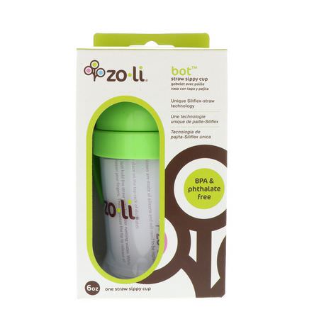 Zoli, Bot, Straw Sippy Cup, Green, 6 oz:الكؤ,س, تغذية الأطفال