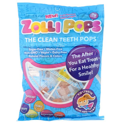 Zollipops, The Clean Teeth Pops, Strawberry, Orange, Raspberry, Cherry, Grape, Pineapple, 25+ ZolliPops, 5.2 oz فوائد