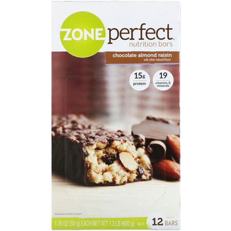 ZonePerfect, Nutrition Bars, Chocolate Almond Raisin, 12 Bars, 1.76 oz (50 g) Each:الحانات الغذائية