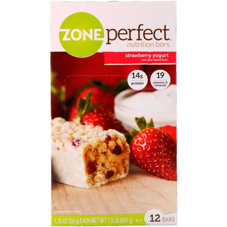 ZonePerfect, Nutrition Bars, Strawberry Yogurt, 12 Bars, 1.76 oz (50 g) Each:الحانات الغذائية